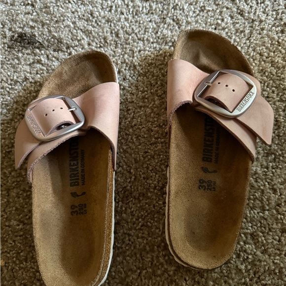 Birkenstock Blush Sandals with Silver Buckle - Picture 1 of 4